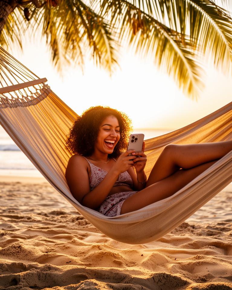 Woman relaxing in hammock
